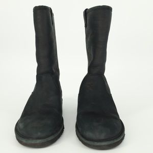 UGG Malindi Black Smooth Leather Fold Down Sheepskin Boots Women Size 7 1013007